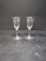 Etched Berry Leaf Pattern 7.5&quot; Glass, MCM Sherry Cordial Stemmed Pair, V... - $13.67 CAD