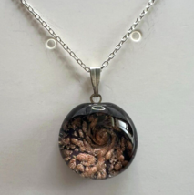 Murano Glass Handmade Black Golden Flakes Pendant & 925 Sterling Silver Necklace - $27.96