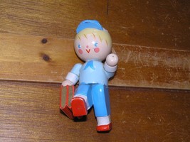 Vintage Small Painted Wood Boy Carrying Red Books in A Baseball Cap Figurine - £4.71 GBP