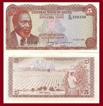 Kenya P15, 5 Shillingi, President Kenyatta / coffee harvest UNC 1978 see UV - $2.88