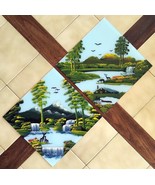 Lot (2) Hand Painted Lake / Waterfall Landscape Scenes, Oil on Glass (12... - $48.90