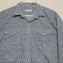 Roper Mens Western Shirt Sz L Large Blue Pearl Snap Geometric Long Sleeve  - £25.18 GBP