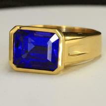 4.5 Cts Emerald Cut Blue Tanzanite Mens Statement Ring 14k Yellow Gold Over - £89.08 GBP