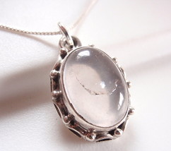 Rose Quartz with Rope Style Accents 925 Sterling Silver Oval Pendant f109t - £6.39 GBP