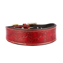 STG Red Tooled Design Durable Comfortable and Lightweight Leather Dog Collar - £33.62 GBP+