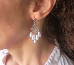 White Bridal Hypoallergenic Pearl Imitation Tear Drop Earrings   - £14.64 GBP
