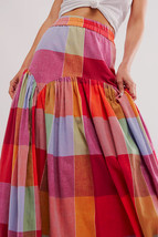 Multicolour Plaid Print Ruched High Waist Casual Maxi Skirt - $26.24