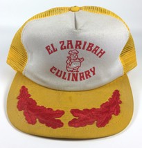 Trucker Style Snapback Hat El Zaribah Culinary Logo Foam Mesh White Yell... - £11.86 GBP