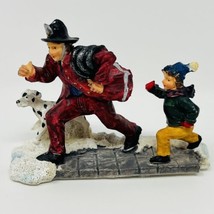 Vintage Rite Aid Holiday Figurine Firefighter And Boy Running w/ Dalmation Dog - £9.98 GBP