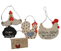 Lot of 4 Country Farm Chicken Rooster Wooden Signs Decor Kitchen Hanging... - $19.22