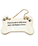 August Ceramics Dog Bone Ceramic Plaque New England Paw Prints - $15.83