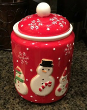 Hallmark Ceramic Christmas Cookie Jar Red Snowman Snowflakes New 2011 - $39.55