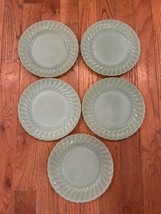 5 Retro Vintage MCM Fire King Jadeite Swirl Shell Dinner Plate Dish Set Lot - $123.74