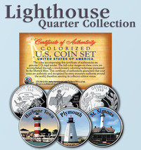 Historic American * LIGHTHOUSES * Colorized US Statehood Quarters 3-Coin... - £9.54 GBP