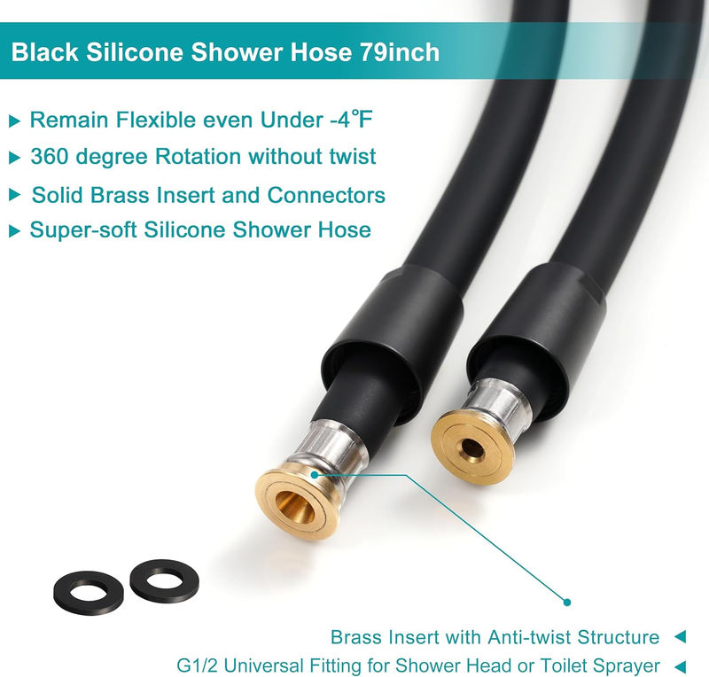 Shower Hose Replacement,79 Inches Extra Long Matte Black Silicone Handheld Showe Item image 2