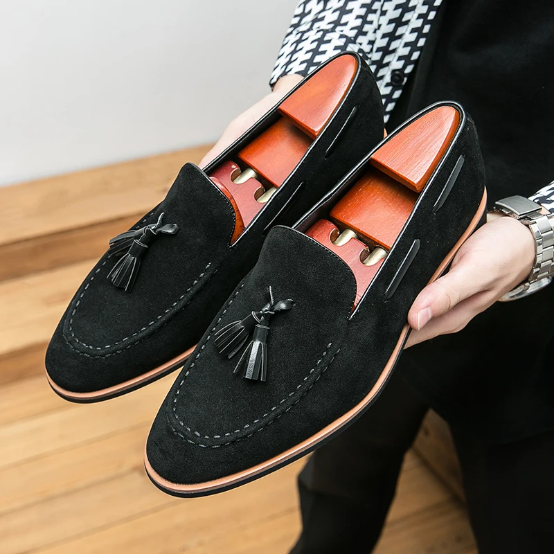 Men White Suede Shoes Leather Shoes Loafers Men Tassel Slip-On Comfortab... - £44.28 GBP
