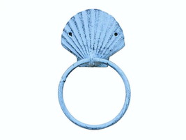 [Pack Of 2] Rustic Dark Blue Whitewashed Cast Iron Seashell Towel Holder 8.5&quot;&quot; - £39.01 GBP