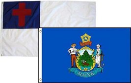 2x3 Christian Christ &amp; State Maine 2 Pack Flag Wholesale Combo 2&#39;x3&#39; Banner Grom - £7.56 GBP