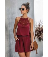 Women&#39;s Solid Halter Lace Sleeveless Patchwork Romper - $37.01 CAD