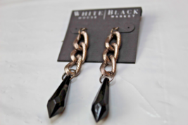 White House Black Market French Wire Earrings Silver Links W Black Crystals - $17.79