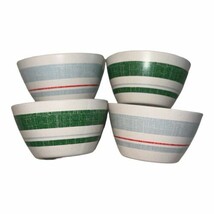 4 Distressed Stripe Melamine Bowls Cream Light Blue Green Hearth Hand Ma... - $26.90 CAD