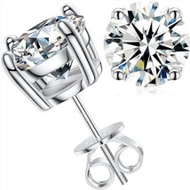 TUHE Moissanite Stud Earrings 3 Carats 7.5mm Diamond 18K White Gold Plated S925 - £63.30 GBP