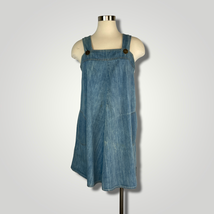 Vintage Handmade Denim Dress Blue Jumper Swing 1970s Mini Medium Apron B108 - £34.50 GBP