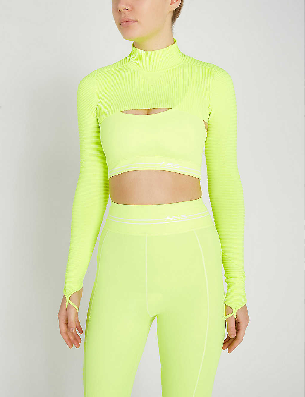 Primary image for NWT Adam Selman Sport Carbon38 Rib Knit Neon Yellow High Neck Shrug Crop Top M