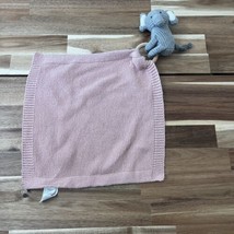 Modern Baby Gray Pink Sweater Elephant Lovey With Rattle Wood Ring Security  - £13.66 GBP