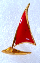 Gold Tone Sailboat with Red Sail Lapel Hat Pin Brooch - £9.29 GBP