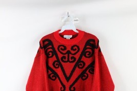 Vintage 90s Streetwear Womens Medium Abstract Metallic Knit Crewneck Sweater USA - £35.26 GBP