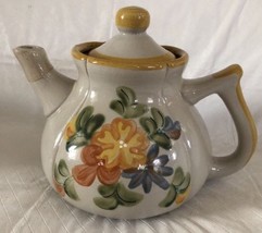 Louisville Stoneware Floral Teapot &amp; Lid 52 Oz Yellow Blue Flowers Euc - £43.24 GBP