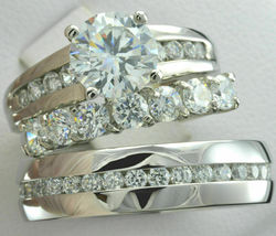 2.50 Ct Round Diamond Wedding Ring For His/Her Trio Set 14k White Gold Finish - £113.07 GBP