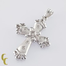 Gorgeous 14k White Matte Gold Cross Pendant w/ 0.15 ct Flush Set Round Diamonds - £411.27 GBP