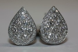 18K White Gold 3.16 CT TW Pave Diamond Earrings Teardrop Design Omega Backings - £1,842.48 GBP