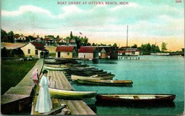 Vtg Postcard 1910s Ottowa Beach Michigan MI Boat Livery Woman w Parasol UNP - £10.68 GBP