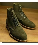 Handmade Men Hunter green Suede Leather Lace up ankle boots Men green an... - $128.69