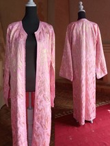 Vintage Metallic Pink BROCADE Morocco Kimono, Embroidered Pink and gold ... - £217.02 GBP