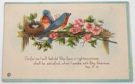 Antique Postcard Love Birds &amp; Flowers As for me, I will behold Thy face  - £1.59 GBP