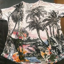 Christopher &amp; Banks Scenic Tee XL Tropical Scene Palm Print Shirt - £5.46 GBP