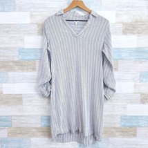 Sonoma Textured Popover Shirt Dress Gray White Stripe Long Sleeve Womens Medium - £14.23 GBP
