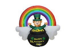 Saint Patrick&#39;s Day Inflatable Leprechaun In Pot of Gold with Rainbow and Cloud - $64.99