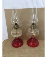 Lot of 2 Vintage Red Glass Base Kerosene Oil Lantern Lamps (2) - £77.61 GBP