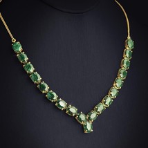 25CT Green Lab-Created Emerald Women&#39;s Solitaire Tennis Necklace in 925 Silver - £211.55 GBP