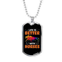 Life is Better With Horses Orange Necklace Stainless Steel or 18k Gold Dog Tag  - £38.25 GBP+