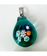 Murano Glass Handcrafted Millefiori Green Pendant &amp; 925 Sterling Silver ... - $54.33 CAD