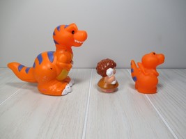 Fisher Price little people Orange T-Rex Dinosaur set caveman mom baby - $24.74