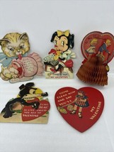 Lot Of 5 Vintage Die Cut Mechanical &amp; Easel Valentine Cards WWII Era USA - £18.32 GBP