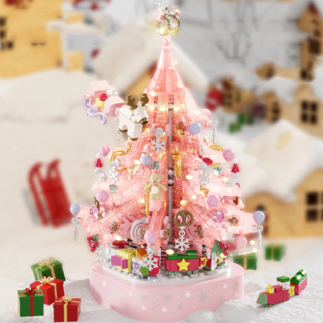 DIY Pink Crystal Christmas Tree Box Micro Building Blocks Assembled Christmas - £45.93 GBP