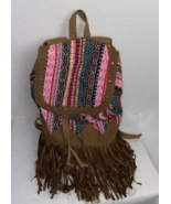 Justice Hot Pink/ black/brown/white/blue Frayed design Tribal Backpack - $8.00